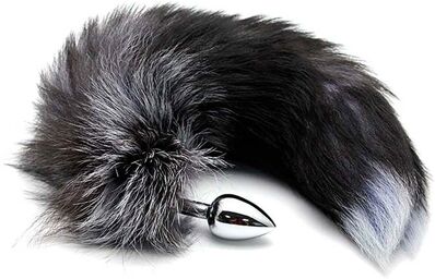 Plug Anal Queue de Renard S Black & White Fox Tail Noir