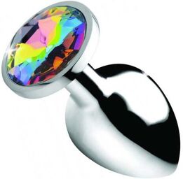 Plug Anal Métal Bijou Rainbow Prism Gem Large Argent